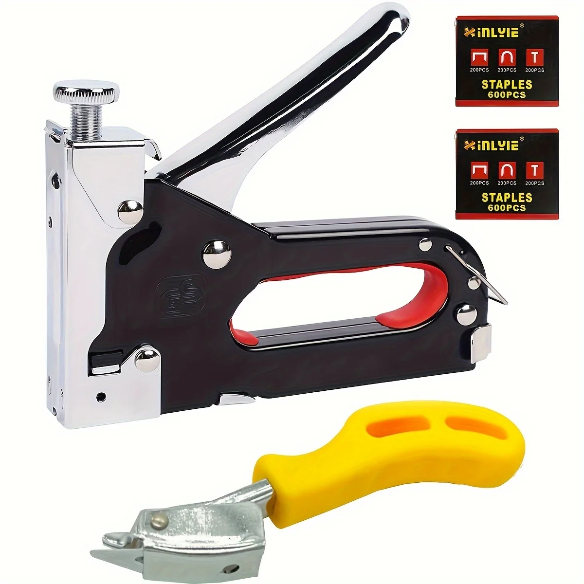 4 in 1 Staple Gun Heavy Duty with Staples Remover, Gloves, Manual Power Adjustment Stapler Gun for Wood Upholstery Carpentry DIY