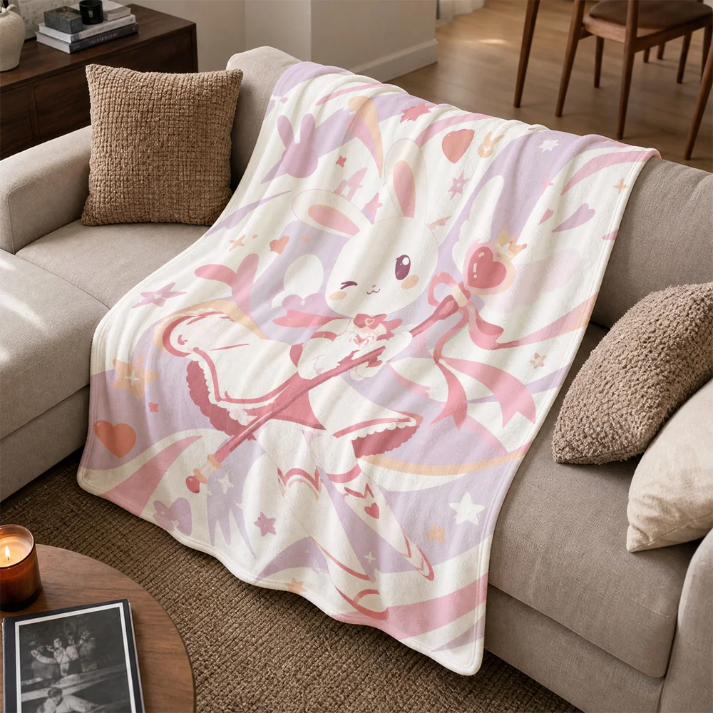 Adorable Bunny Kawaii Throw Blanket Couch Sofa Decor Plush Cozy Throw for Nursery Pastel Pink Kawaii Living Room Gift