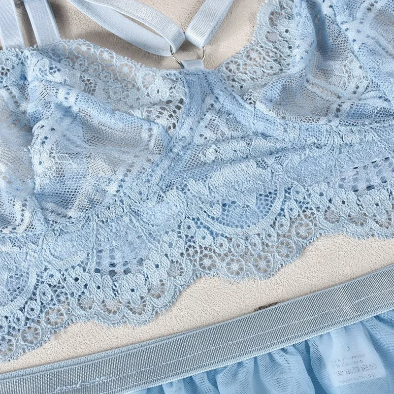 Tornova 4-Piece مجموعة ملابس داخلية مثيرة للنساء مثير مغرية رفع شبكة المرقعة انظر من خلال حمالة صدر مطرزة مثير مجموعة الملابس الداخلية #4