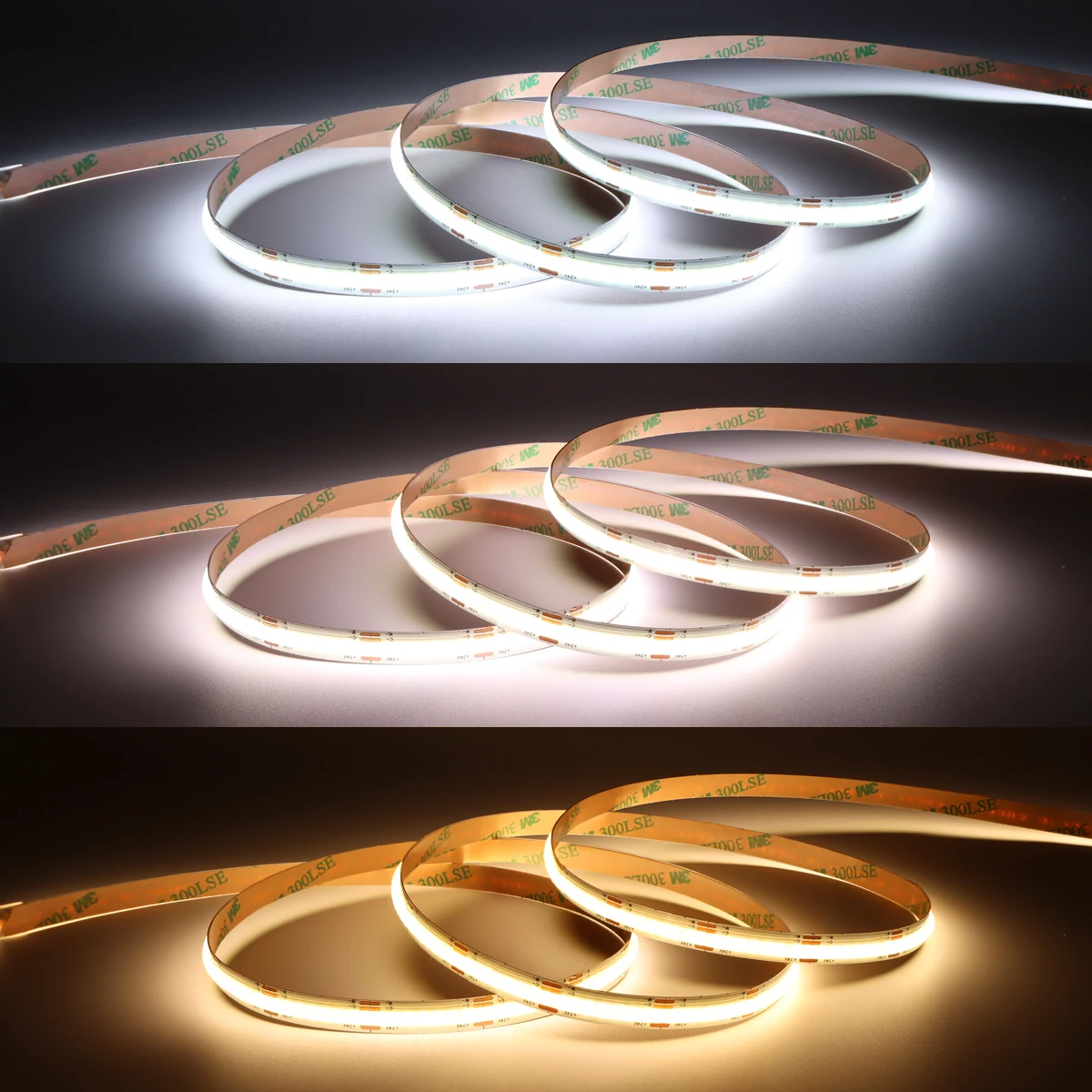 12W/M CCT COB LED Strips 3000K 4000K 6000K All in One LED Light Tape With Dimmer Switch for Mirror / Glass Bathroom Lighting