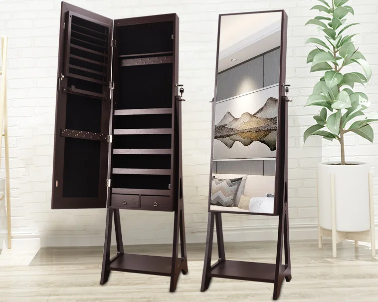 Large Floor Type Makeup Jewelry Storage Mirror Cabinet Handbag Organizer Cabinet Full Length Mirror Jewelry Cabinet Shelf Rack