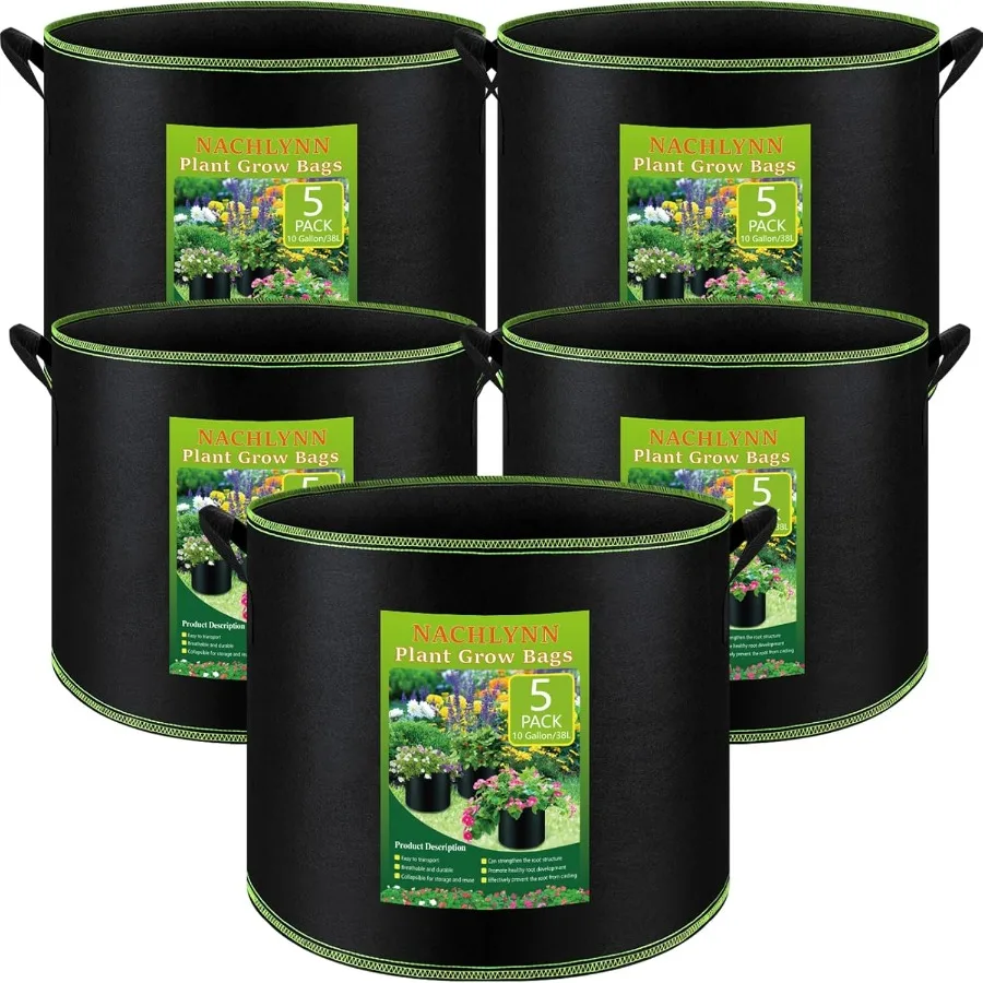 

5Pack 10 Gallon Grow Bags with Handles Thickened Nonwoven Fabric Pots Heavy Duty Aeration Fabric Pots Plant or Fruits Flowers P