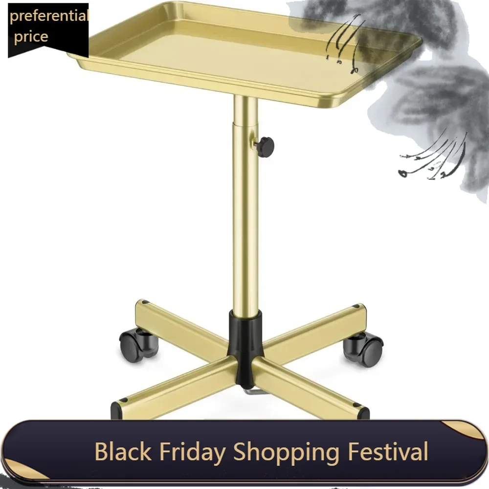 Salon Tray on Wheels - Premium Aluminum Tattoo Tray Rolling Trolley - Adjustable Service Rolling Tray Hairdresser Cart(bronze)