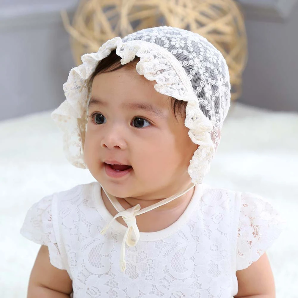 

1pc Baby Lace Sun Hat Girls Lace Sun Hat Summer Sunscreen Bonnet Breathable Eyelet Design For Toddler Baby Photography White