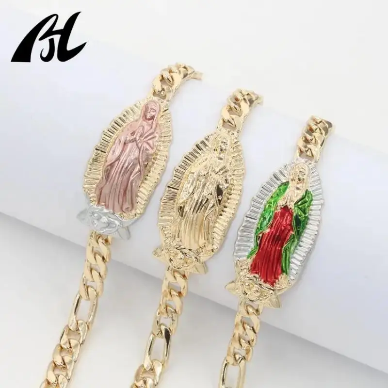 Pulseras Y Brazaletes Virgen De Guadalupe, joyería religiosa, dijes De diseñador, pulsera De la Virgen María llena De oro De 14 quilates