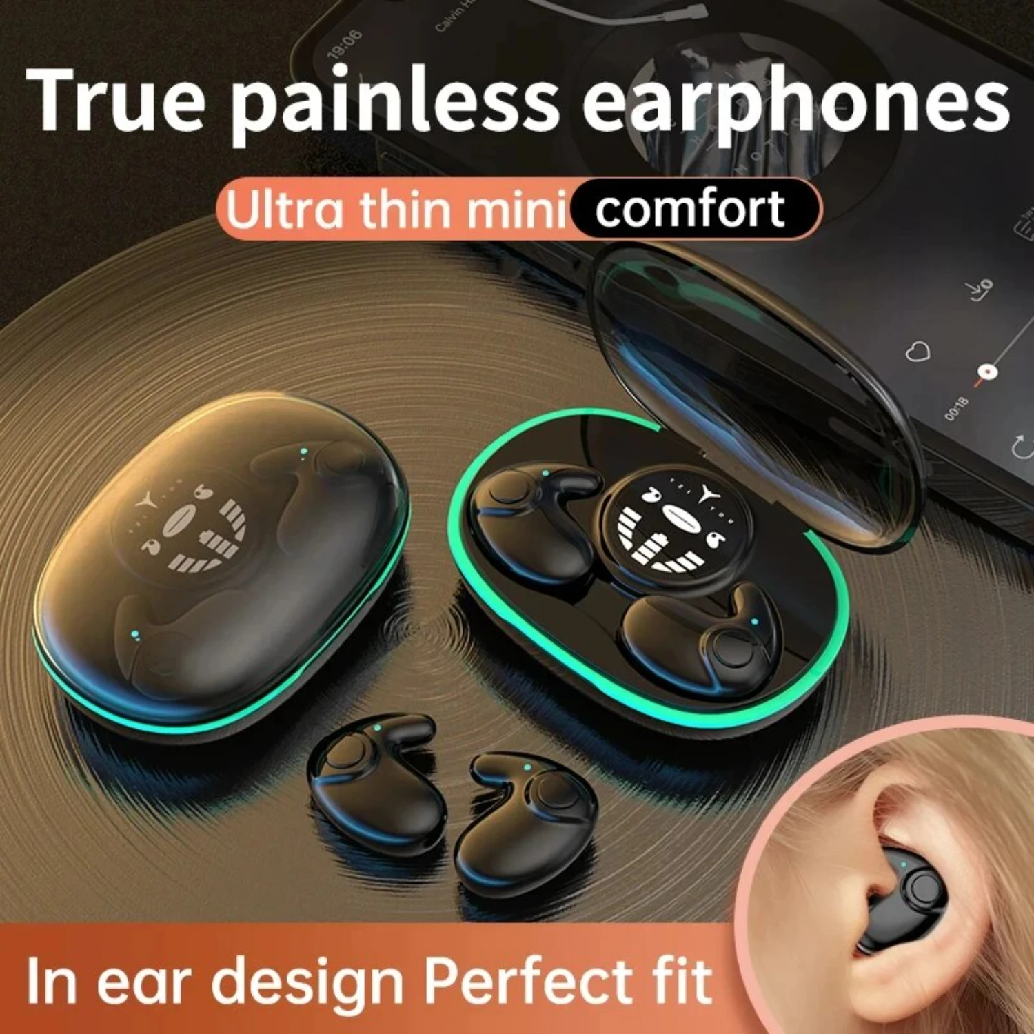 MD558 Wireless Sleep Earphone Noise Reduction  Earphone Sleeping Headset Bluetooth Sport Headphones Earbuds