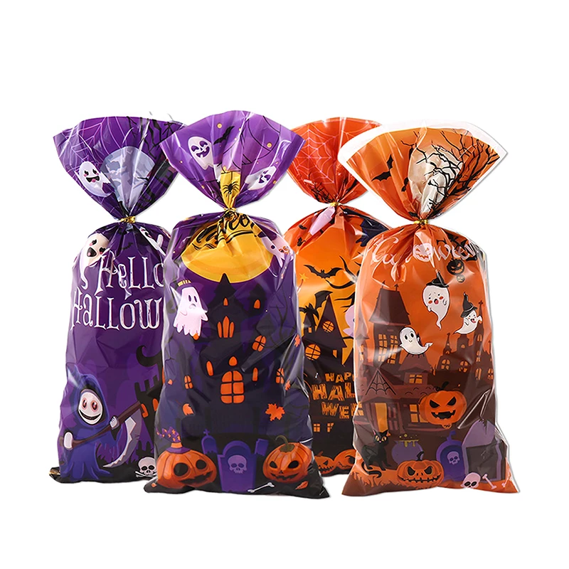 50/100pcs Scary Ghost Pumpkin Happy Halloween Candy Gift Bags Trick Or Treat Bags Party Favor Packaging Bags