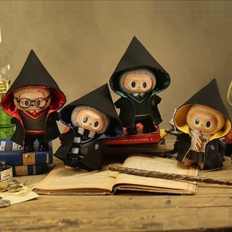 New 17cm Labubu Pandent Doll Clothes Magic School Set Magic Wand Witch Hat Headband Cosplay Ornaments Dressing Up Festival Gifts