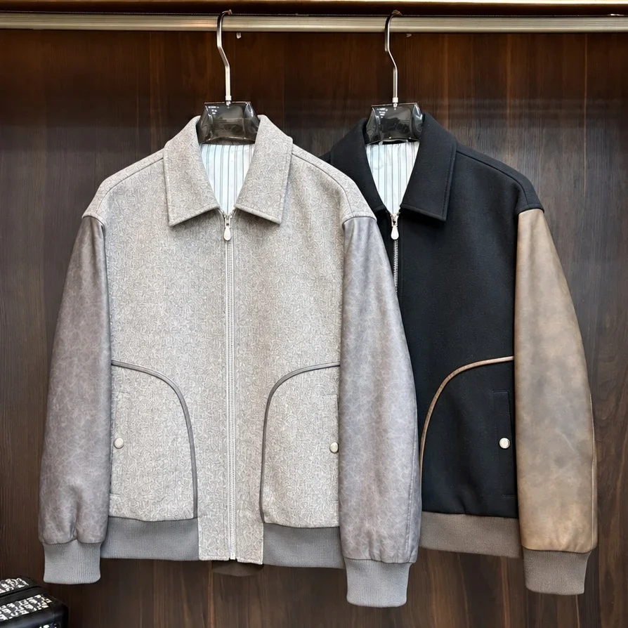 Italian BC woollen spliced sheepskin embroidered casual coat