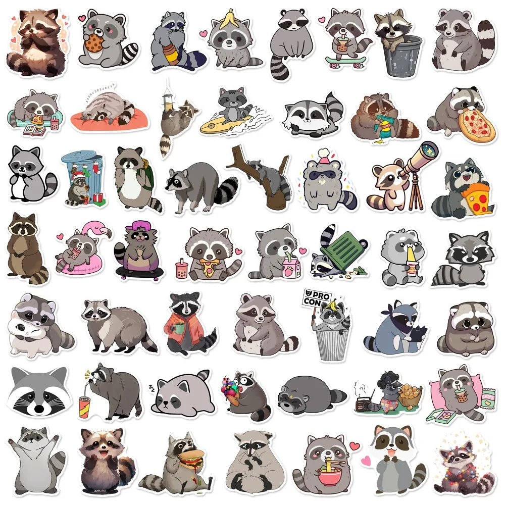 10/25/50pcs Cute Cartoon Raccoon Stickers for DIY Stationery Travel Luggage Notebook Guitar Laptop Phone Kids Toy