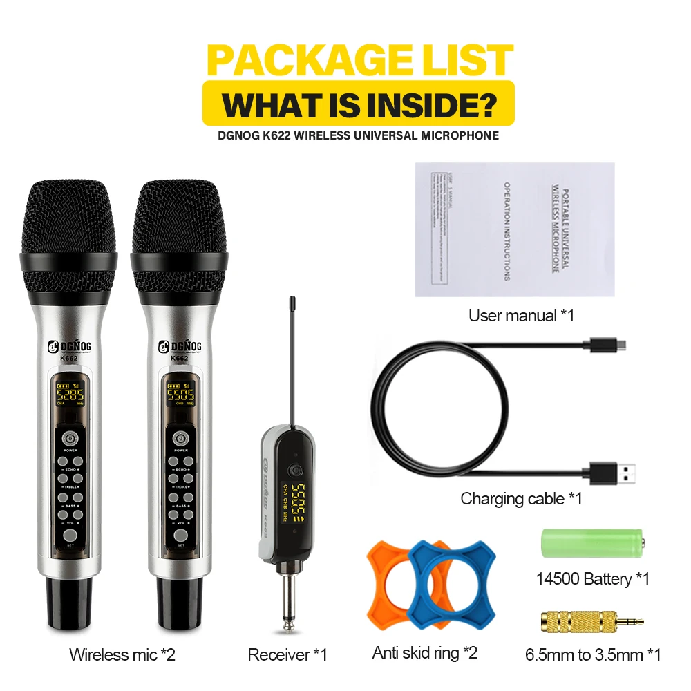 UHF Dual Channel Metal Cordless Handheld Microphone System Dual Echo Wireless Microphone 60m for Karaoke Wedding Party Church