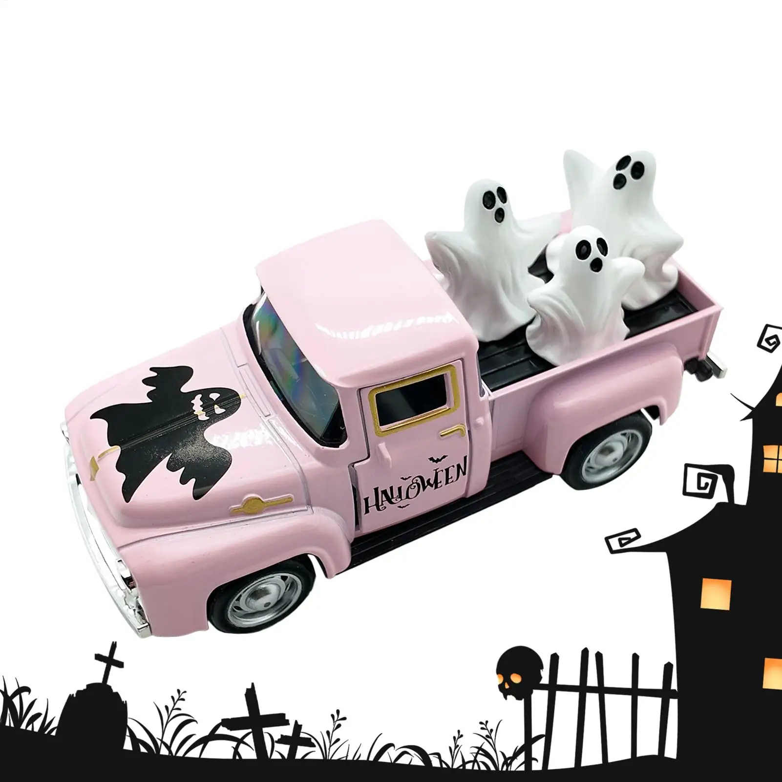 Ghost Figure Indoor Mantle Ornament Funny Truck Ghost Desktop Figurine For Halloween Showcase Entryway Classroom Bookshelf Party