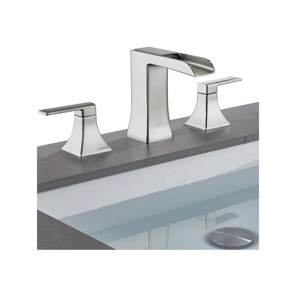 

Brushed Nickel Widespread Bathroom Faucet, 2-Handle Waterfall (3-Hole 4-8"), Vanity Faucets with Pop-Up Drain