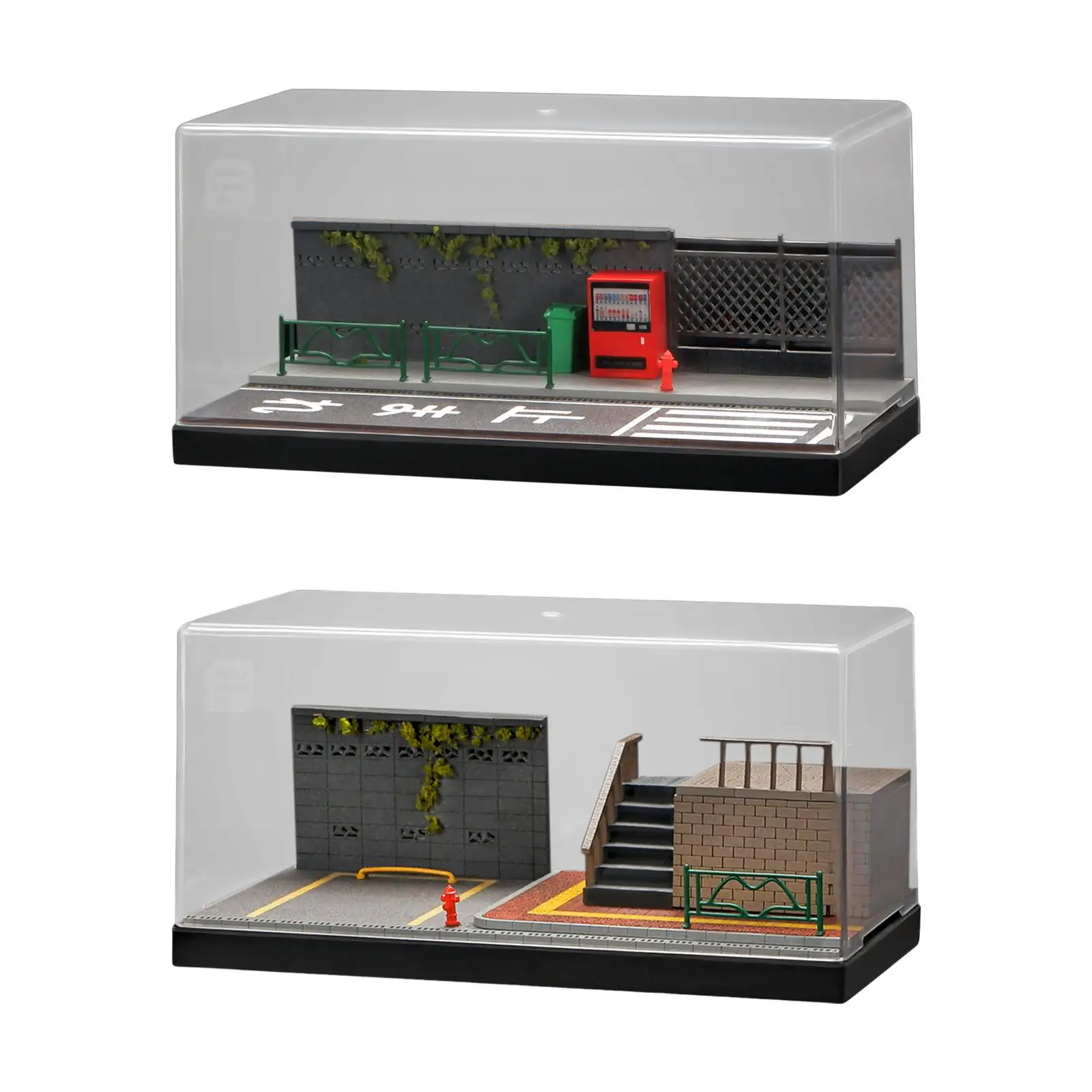1/64 Scale Diecast Model Car Display Case สำหรับรถสปอร์ตสตรีทฉากพื้นหลังเดสก์ท็อปตกแต่งตกแต่งที่จอดรถไดโอรามา