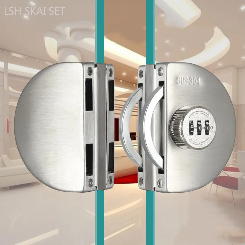 No Punch 3 Digital Code Glass Door Lock Office Keyless Glass Lock Sliding Door Hardware Stainless Steel Password Latch Lockset