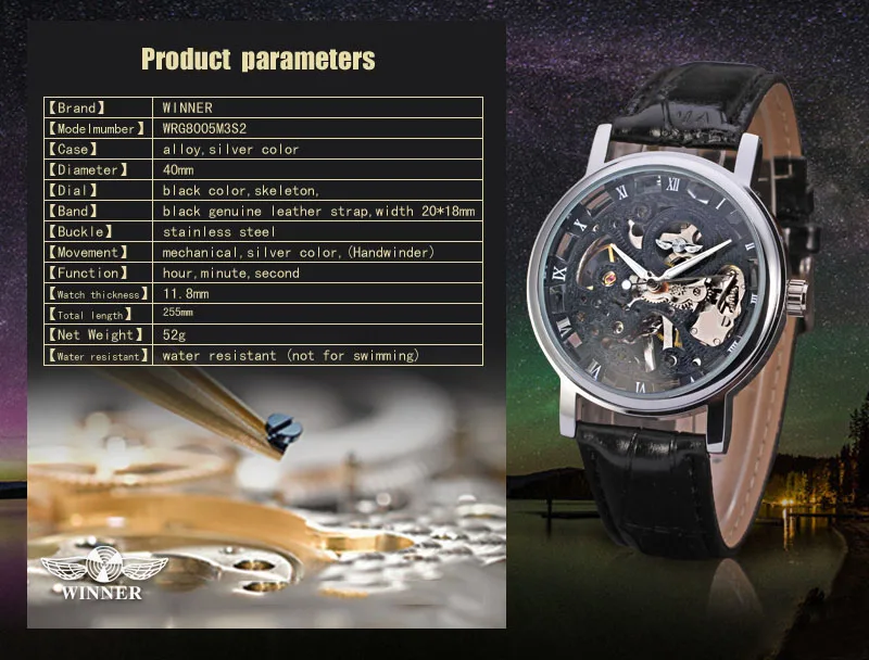 T-WINNER الكلاسيكية الجوف محفورة رجالي ساعات آلية حزام من الجلد الأرقام الرومانية مؤشرات مضيئة رجل الأعمال ساعات المعصم