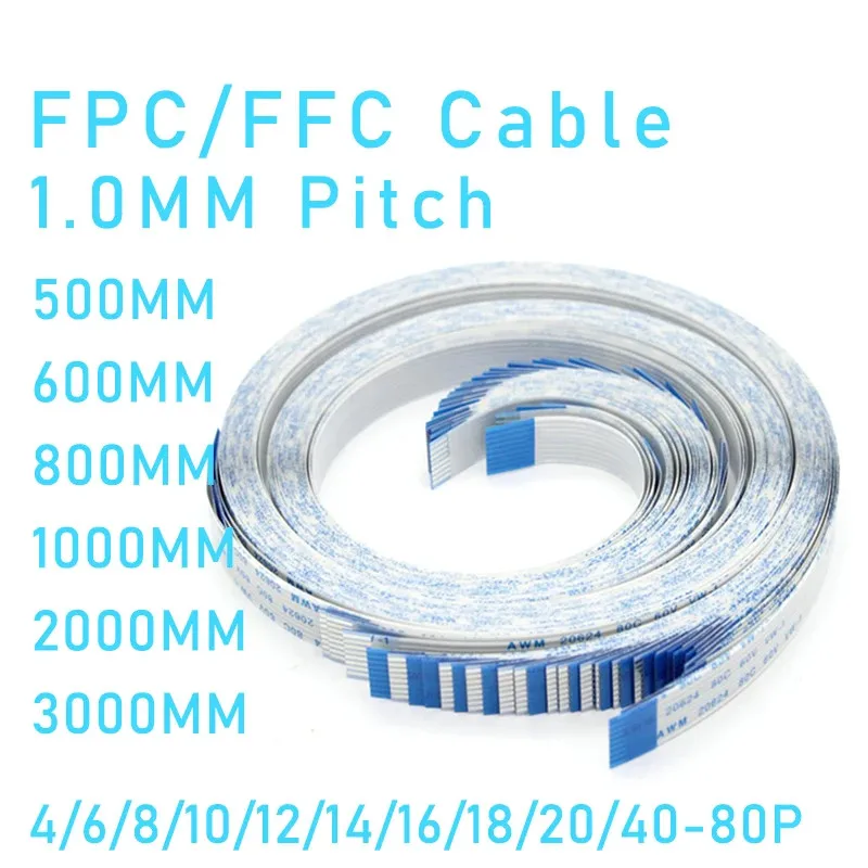 2PCS FPC FFC Cable Ribbon Flexible Flat 4/5/6/8/10/12/14/16/18/20/30/40 Pitch 0.5MM 1.0MM 500MM/600MM/800MM/1000MM/2000MM/3000MM