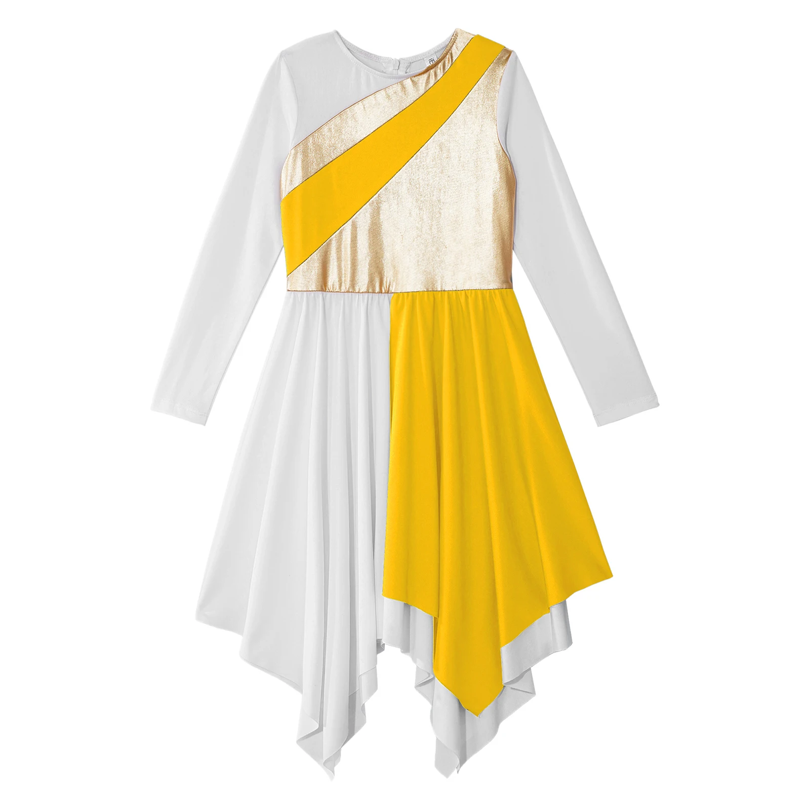 Bambini ragazze liturgiche lode coro sala da ballo balletto vestito da ballo manica lunga metallizzato culto chiesa cristiana Robe Dancewear