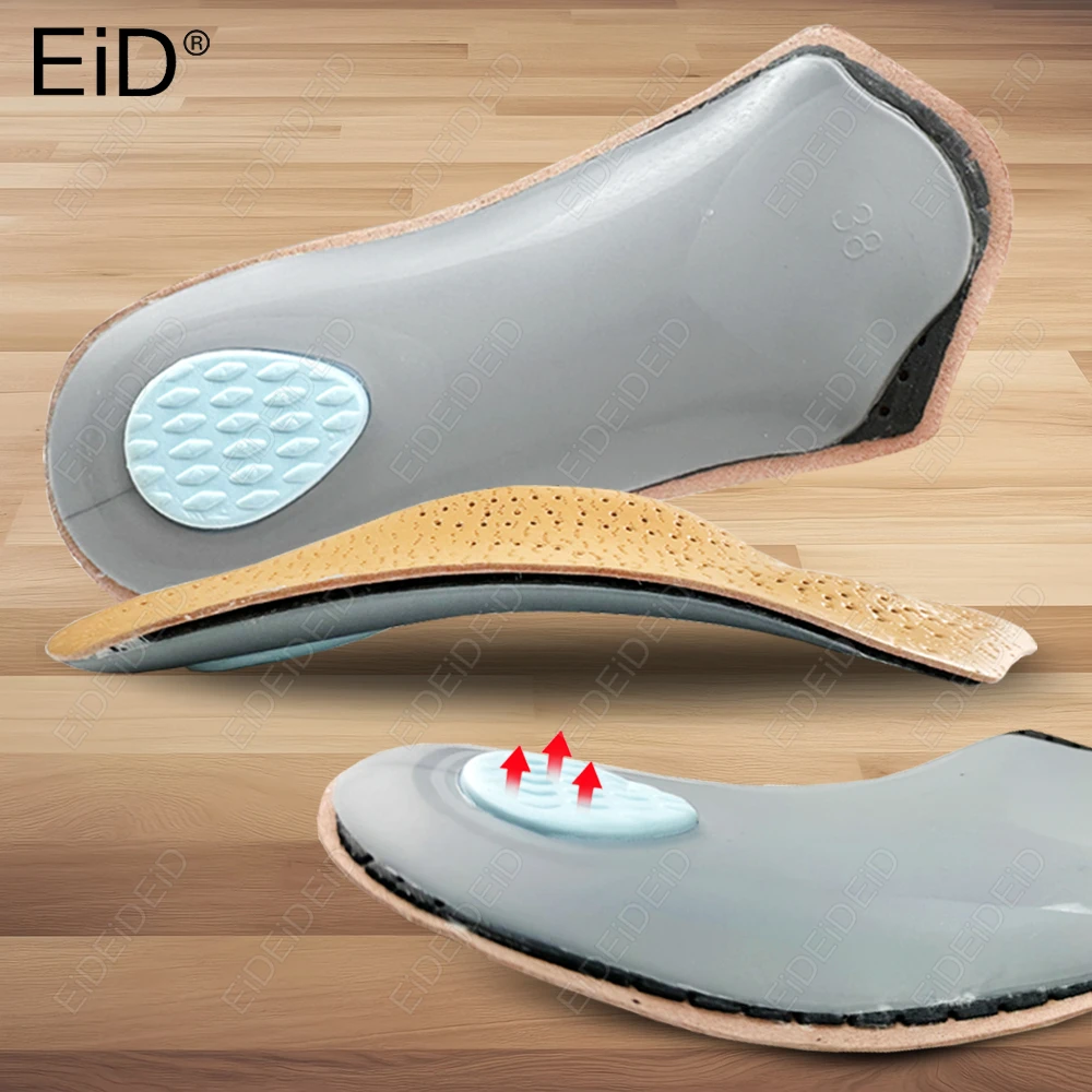 1/2 Paar orthopädische Einlegesohlen, hochwertige Ledereinlegesohlen zur Unterstützung des Fußgewölbes, Komforteinlagen für Plantarfasziitis, Mann und Frau, EID