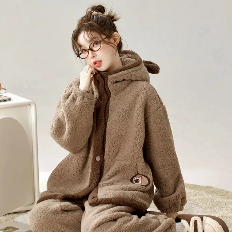 

The New Winter Thickened Home Wear Is Classic Versatile Comfortable and Warm Cartoon Style It Can Be Worn As An Outer Home Wear