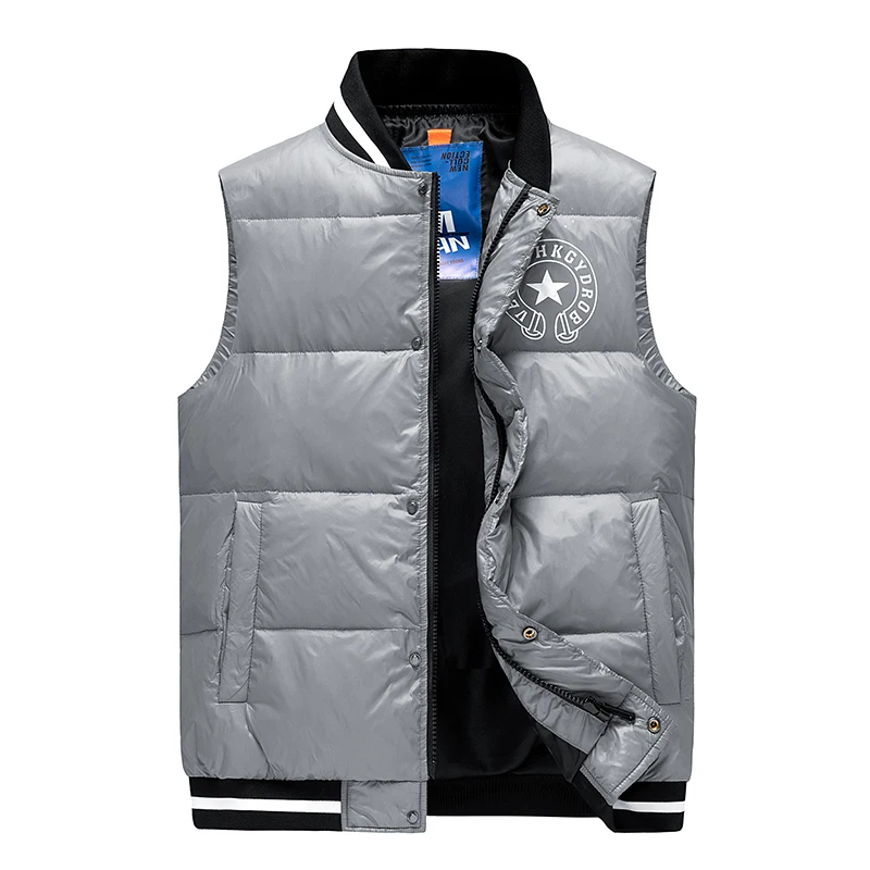 Gilets d'hiver en duvet de canard pour hommes, style américain, 90% canard, fermeture éclair, mouche, solide, chaud, fibre, gilet, zones me Parkas, mâle