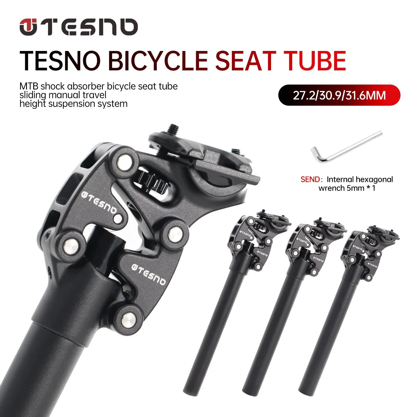 TESNO Fahrrad Sattelstütze Mit Stoßdämpfer 27,2/30,9/31,6mm MTB Fahrrad Sattelstütze Suspension Vier Link Fahrrad sattel Rohr 350mm – Detail 1