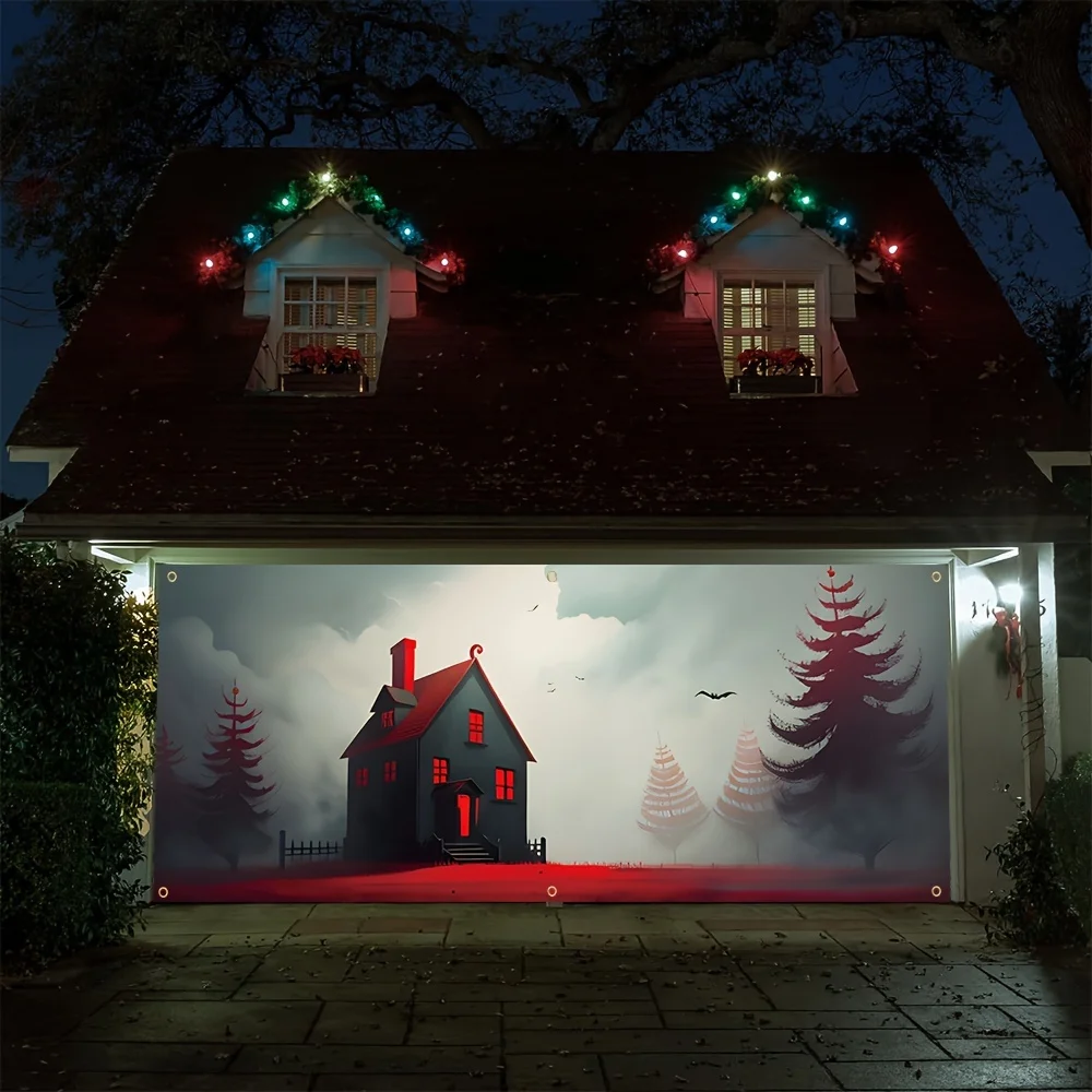 Halloween Haunted House and Bat Garage Door Banner - 71 \