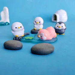 4pc Cute Penguin Animal Decoration Resin Craft Miniature Figure Tiny For Bonsai Microlandscape Fairy Garden Decor