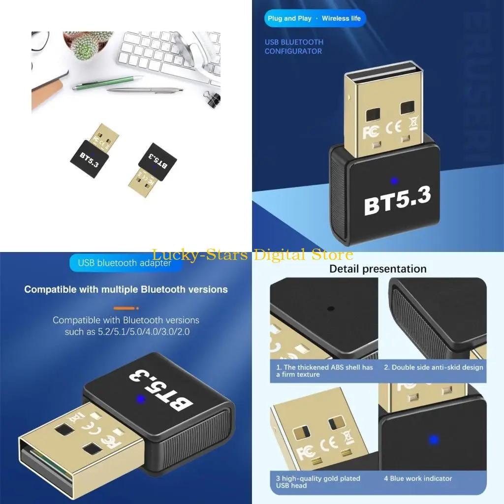 T3EEBluetooth5.3互換アダプターコンピューターラップトップ用ワイヤレスドングルUSBレシーバー