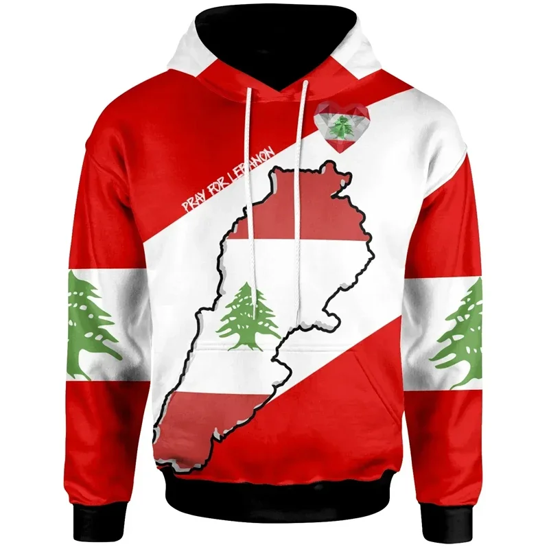 Lebanese Flag 3D Print 2024 Harajuku Lebanon Hooded Sweatshirts Men Clothing Long Sleeve Street Casual Oversized Pullovers Coat