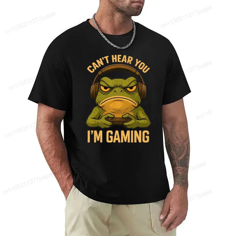 Can't Hear You I'm Gaming Frog Graphic T-Shirt Men Women Funny Gamer Frog with Headset Controller Tee Gaming Lover Casual Tops