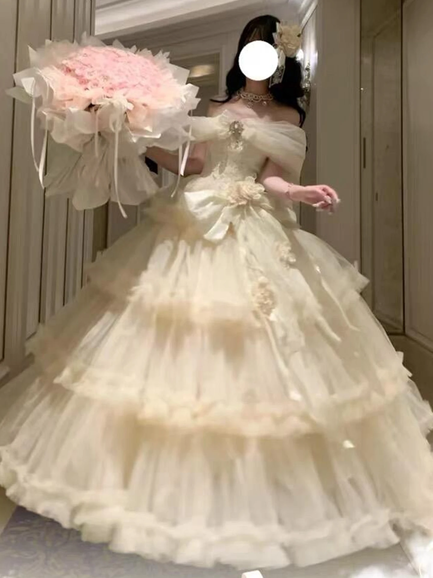 

Белое вечернее платье в стиле Sweet Lolita для женщин, элитное, для дня рождения, церемоний, вокальных выступлений, юбка-принцесса