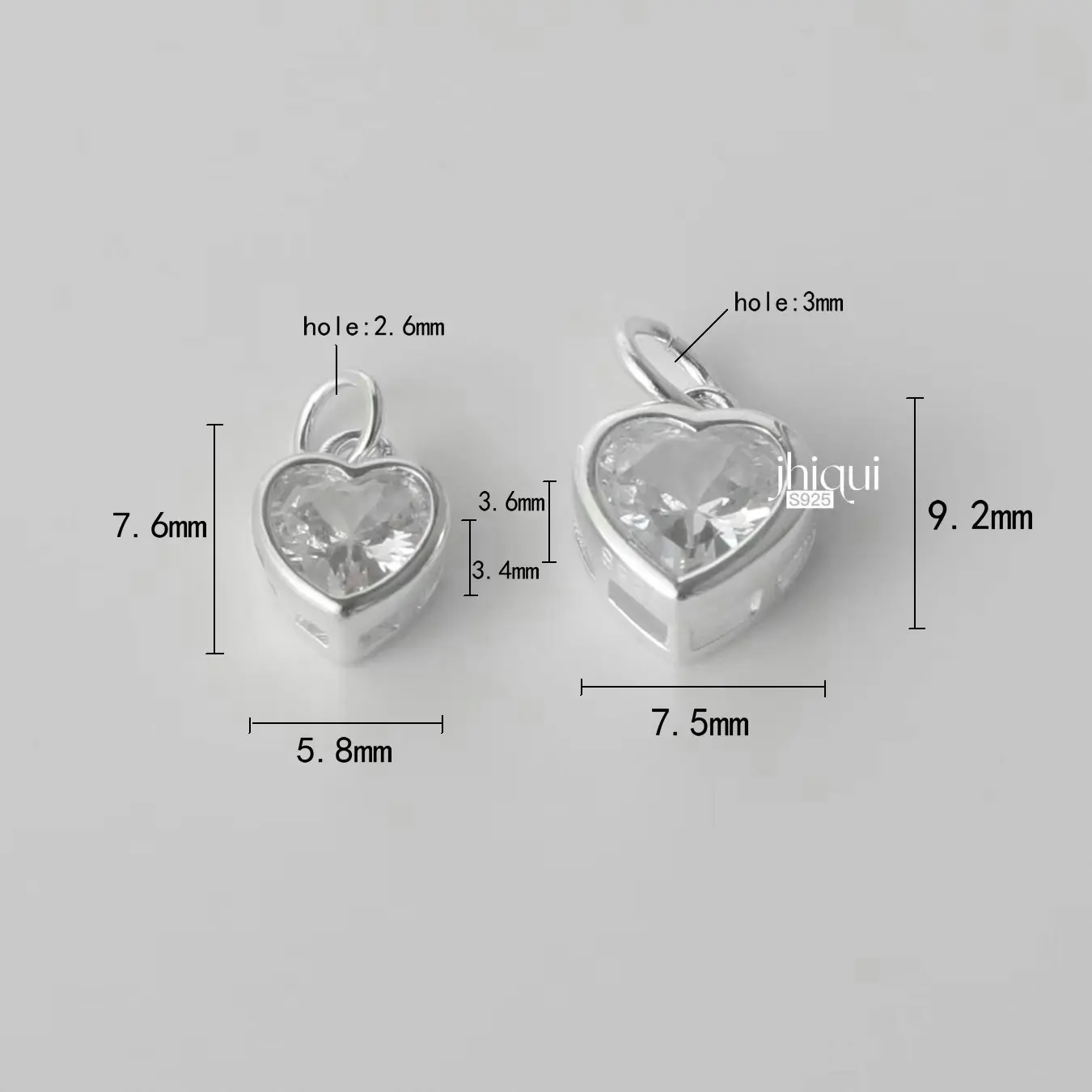 1PC Solid 925 Sterling Silver Zircon Heart Charm Pendant for DIY Bracelet Necklace Making Fine Jewelry Finding