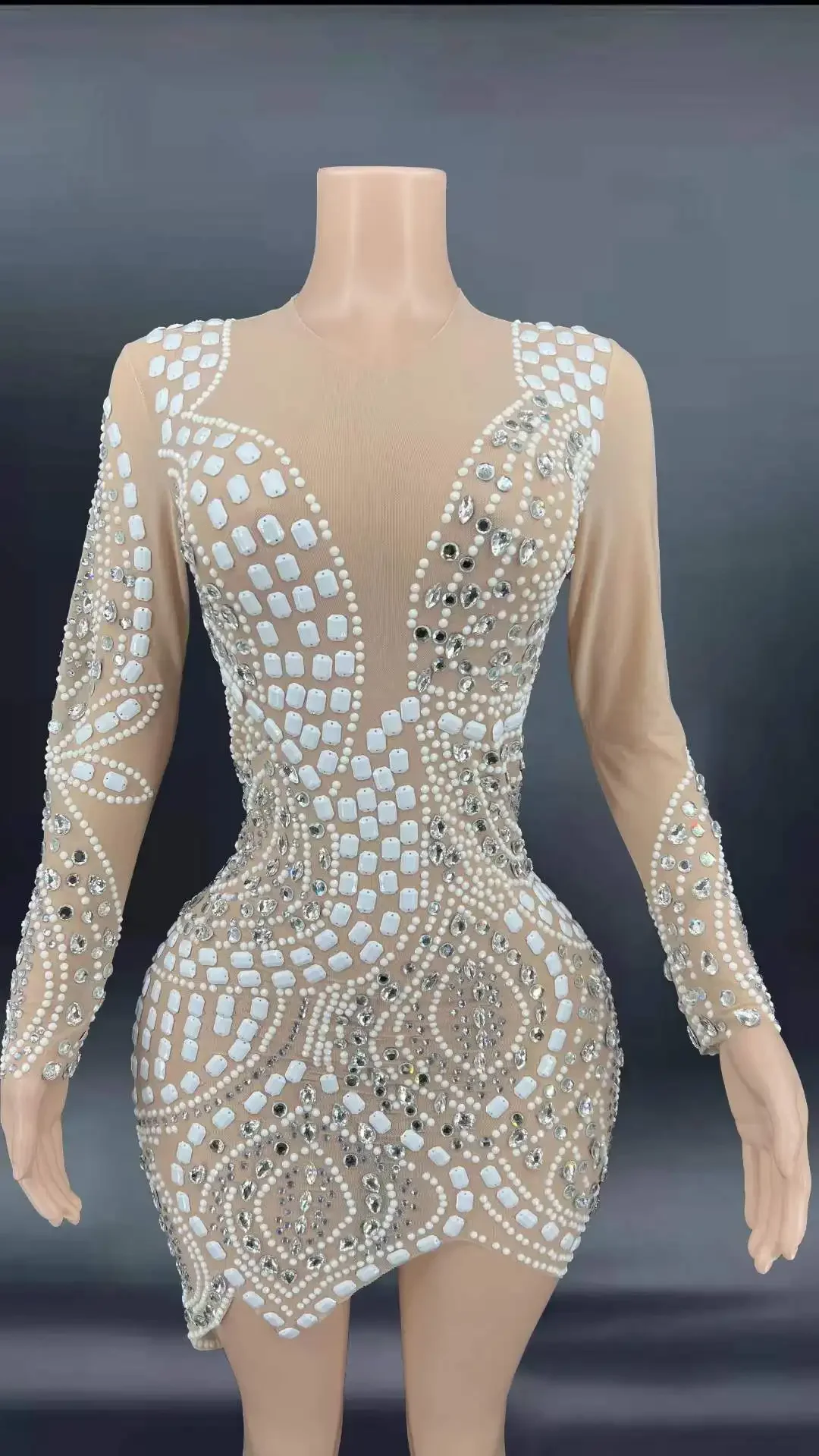 Robe de célébration d'anniversaire pour femmes, strass scintillants, tenue en maille, tenue de Bar, danseuse, Drag Queen