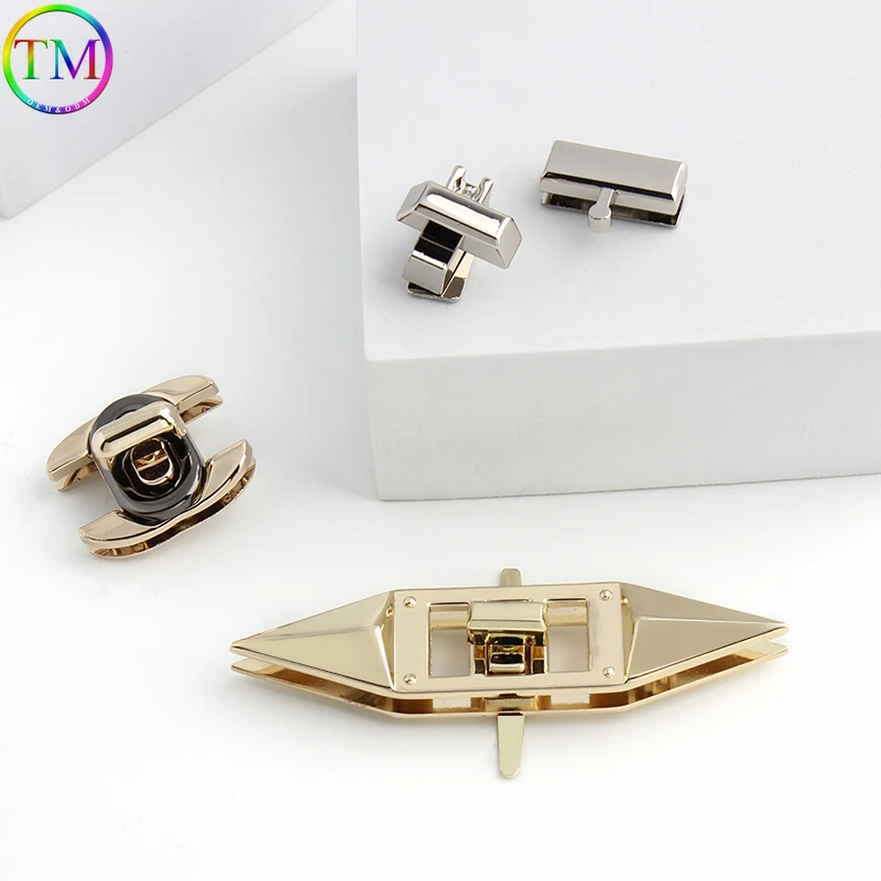 Light Gold and Silver Metal Bag Twist Locks para mulheres, Bagagem Shoulder Clutch Bags, Bagagem Turn, PU Leather Accessories