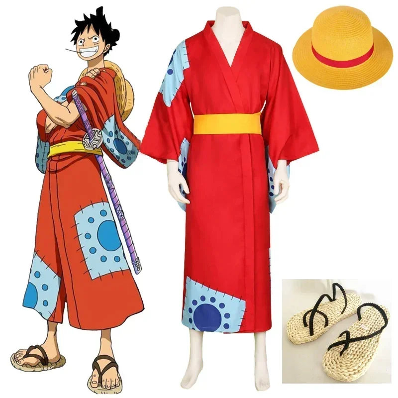 

2025Monkey D Luffy Wano Country Arc Cosplay Kostuum Hoed Kimono Yukata Outfit Aangepaste Halloween Kostuums