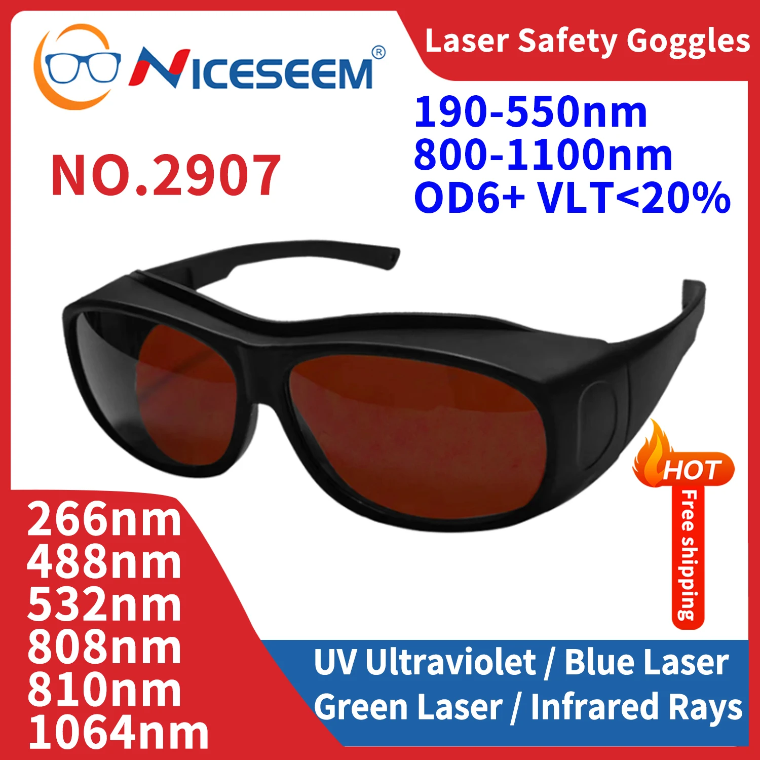 Laser Protection Glasses Safety Goggles OD6 CE ND YAG UV Protective Infrared X Ray 532nm CO2 1064nm 190-550 800-1100nm