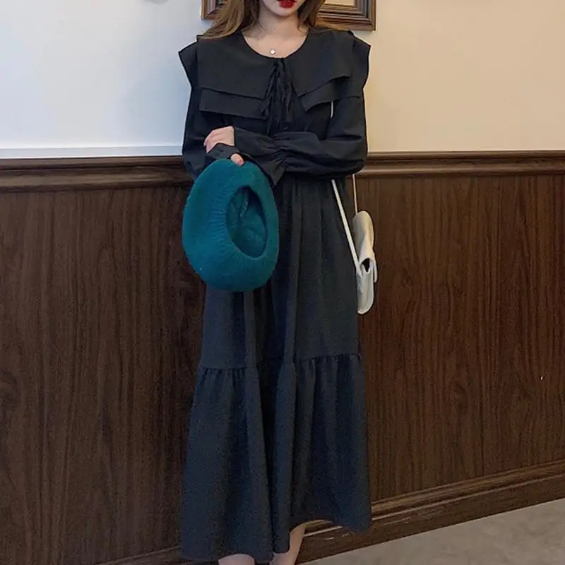 Large French Style Doll Collar Temperament Concealing Flesh and Slimming Long Skirt Women's Western-style Double-layer Collar