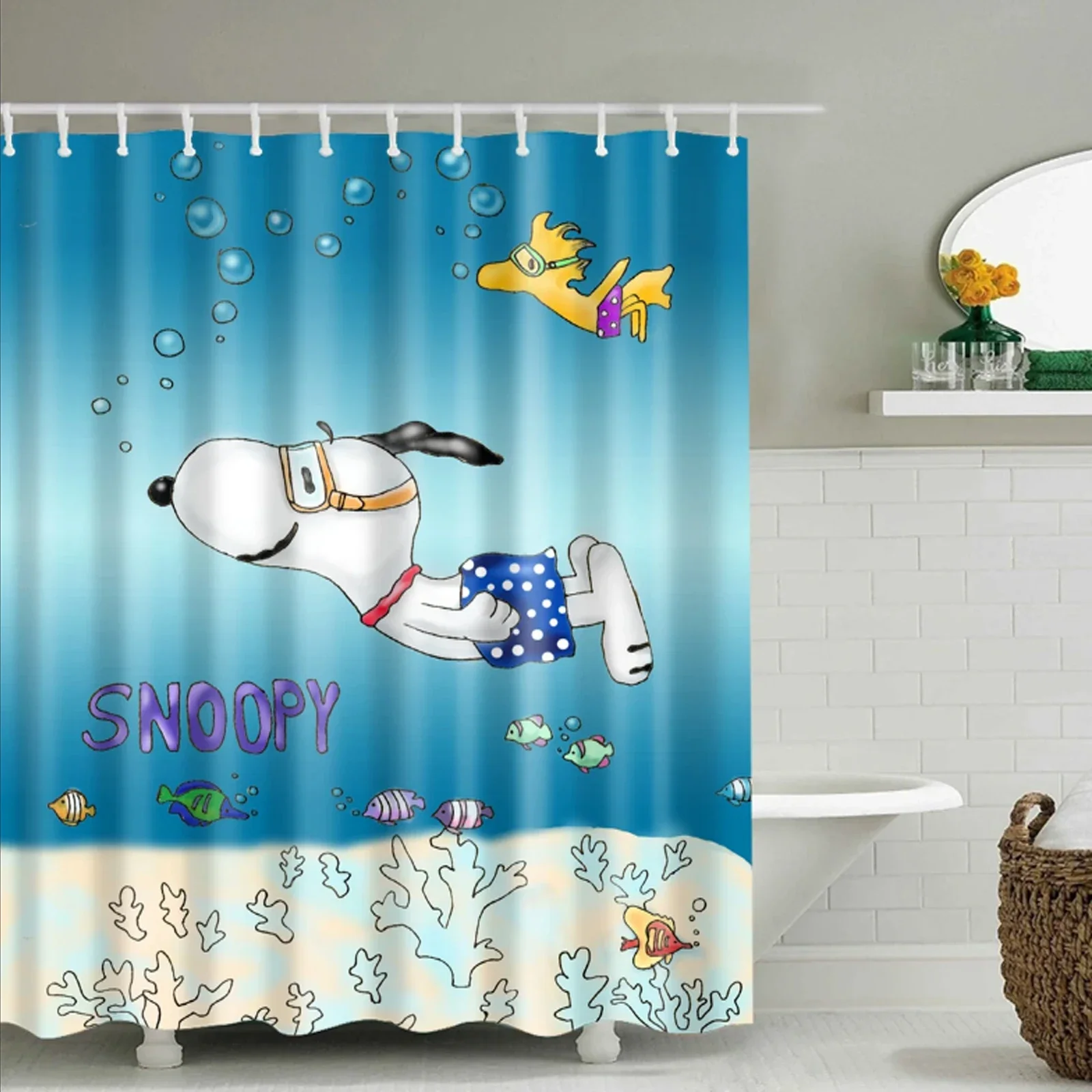 Snoopy Anime Funny Cute Shower Screen Bath Curtain Toilet Accessories Bathroom Sets Full Setluxury shower curtain set