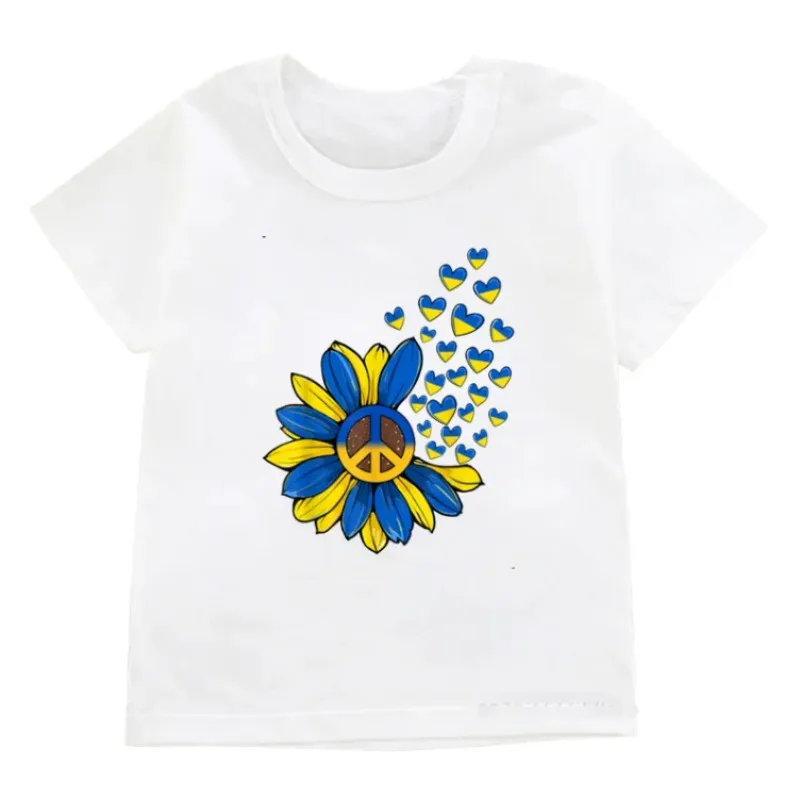 Fashion New Children  Ukrainian Flag National Emblem Print Kids Tshirt Girls Clothing Tops Tees Ukraine Heart Pattern Short