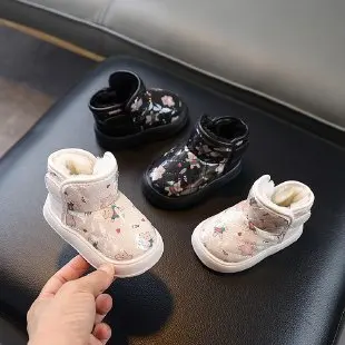 2025 New Kids Fashion Print Snow Boots Boys Girls Warm Plus Cashmere Lined Boots Non-slip Outdoor Shoes Children's Casual Boots