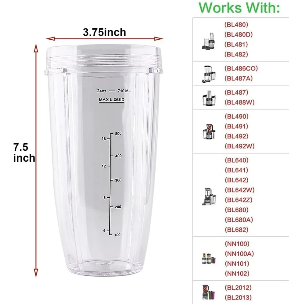 24OZ Cup Compatible with Ninja BL480 BL450 BL640 BL490 BL680 NN100 BL682 BL450 BL2012 CT640 CT800 BN400 CL401A SS100 BN750