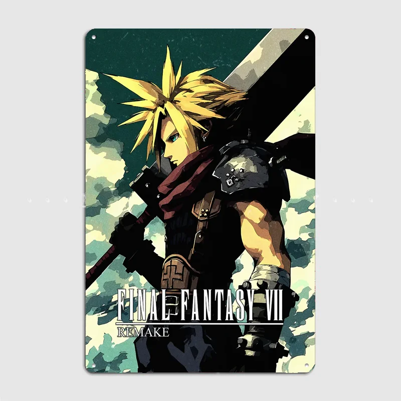 Final Fantasy VII Remake Cloud Strife Retro Poster Metal Posters Sign Indoor Outdoor Room Decoration Home Bar Decor Wall Decor
