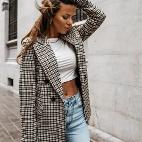 

Women's Slimming Plaid Suit Long Sved Jaet Autumn Commute Sle Knitted Sweater Single Piece No Brand Registered Trade...
