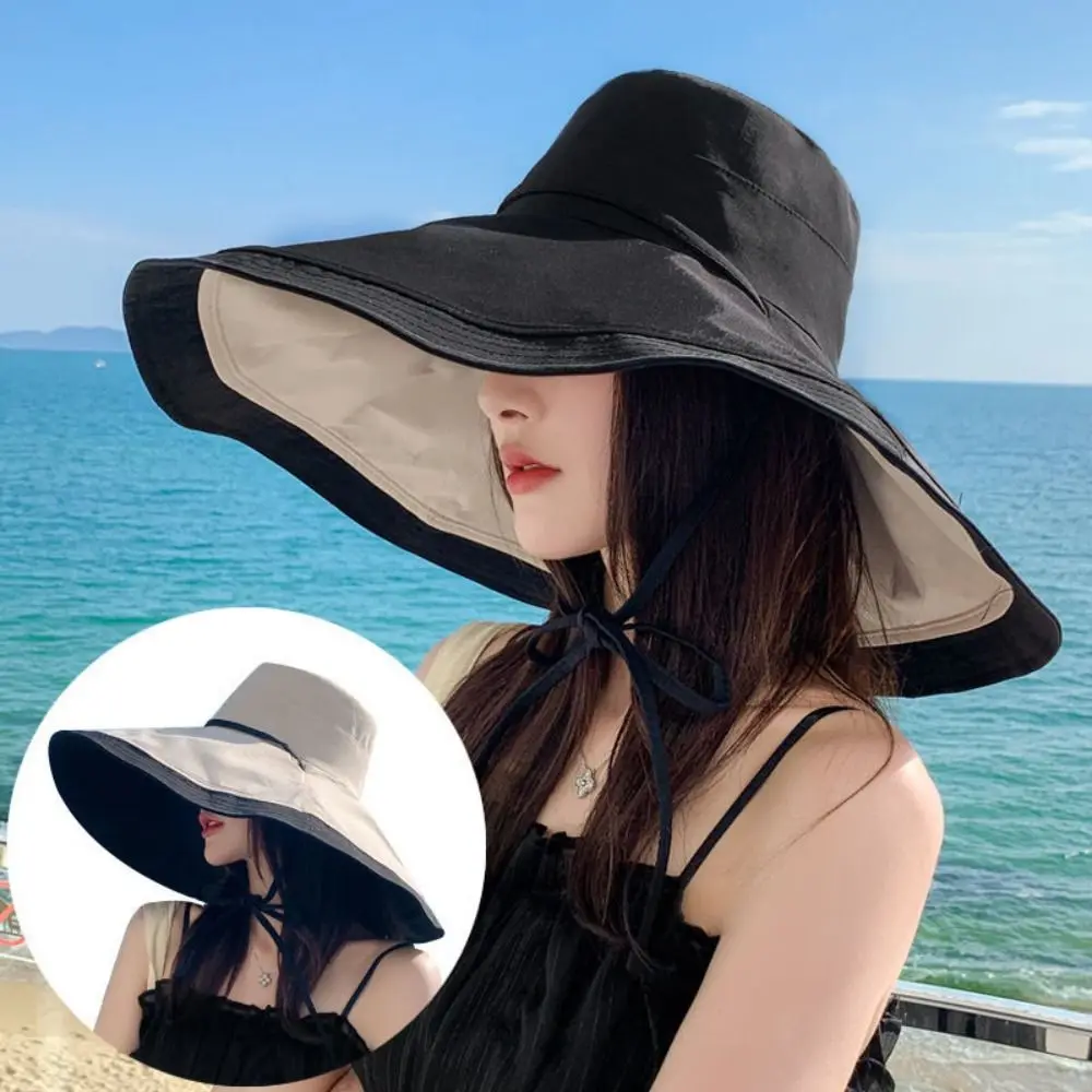 

Double-Sided Women Fisherman Hat Anti-Ultraviolet Adjustable Wide Brim Sun Hat Foldable Outdoor Sun Protection Hat
