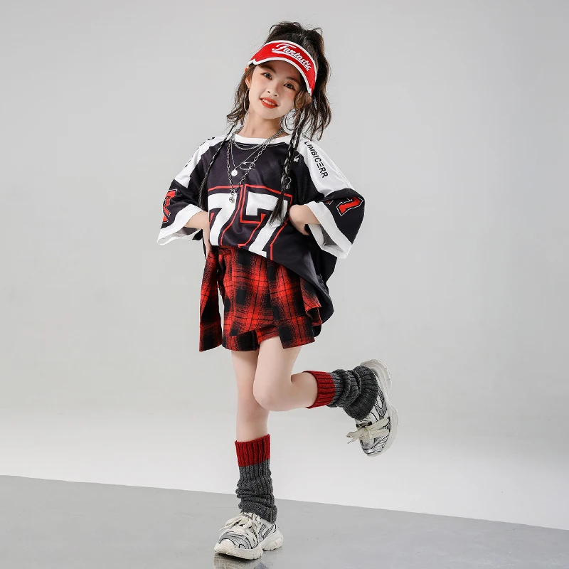 Boys Hip Hop Outfit T-shirt Shorts Girls K-pop Oversize Top Street Dancing Skirt Children Streetwear Kids Jazz Stage Clothes Set