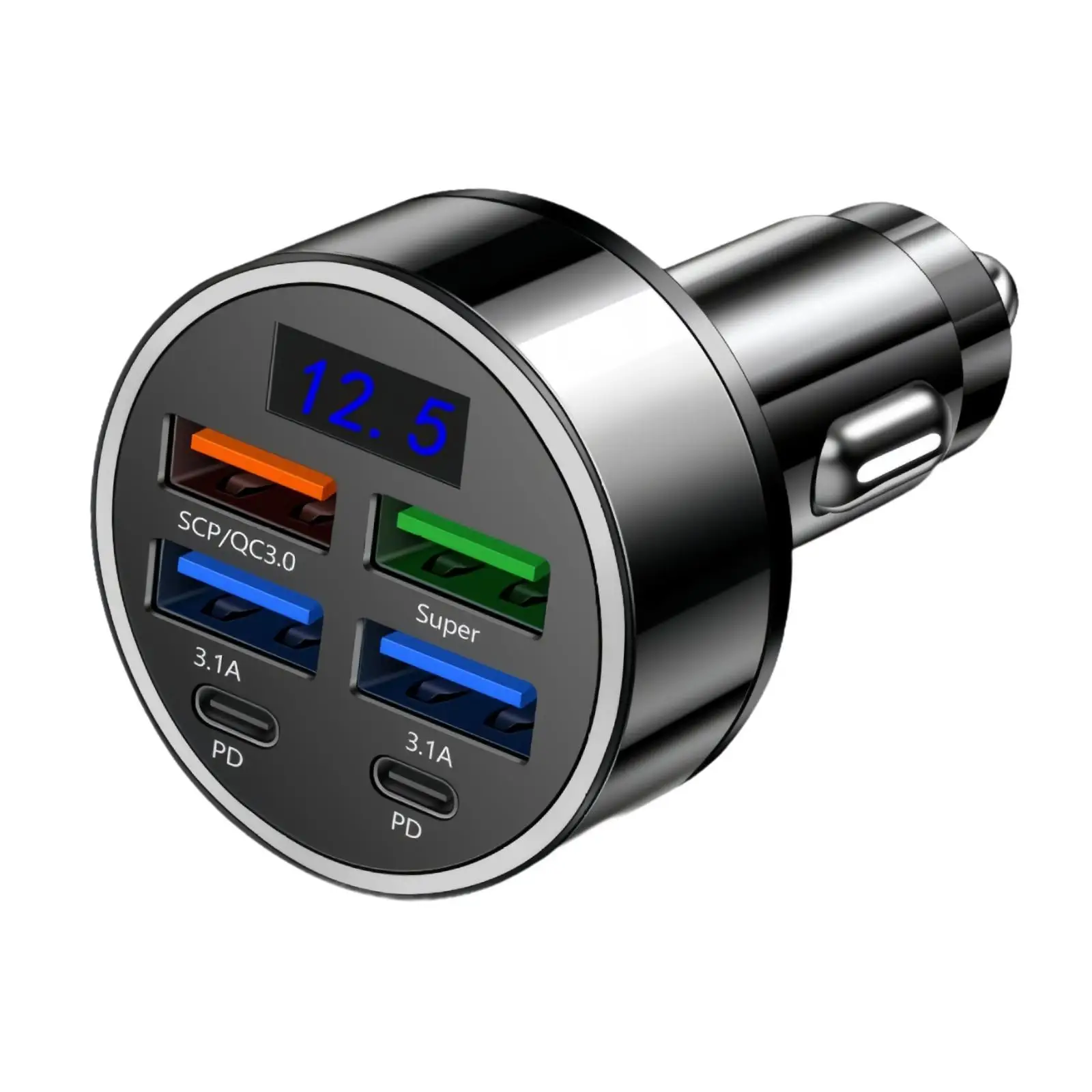 USB Outlet Car Charger Car Phone Charging Tool 4 USB+2 PD over Temperature