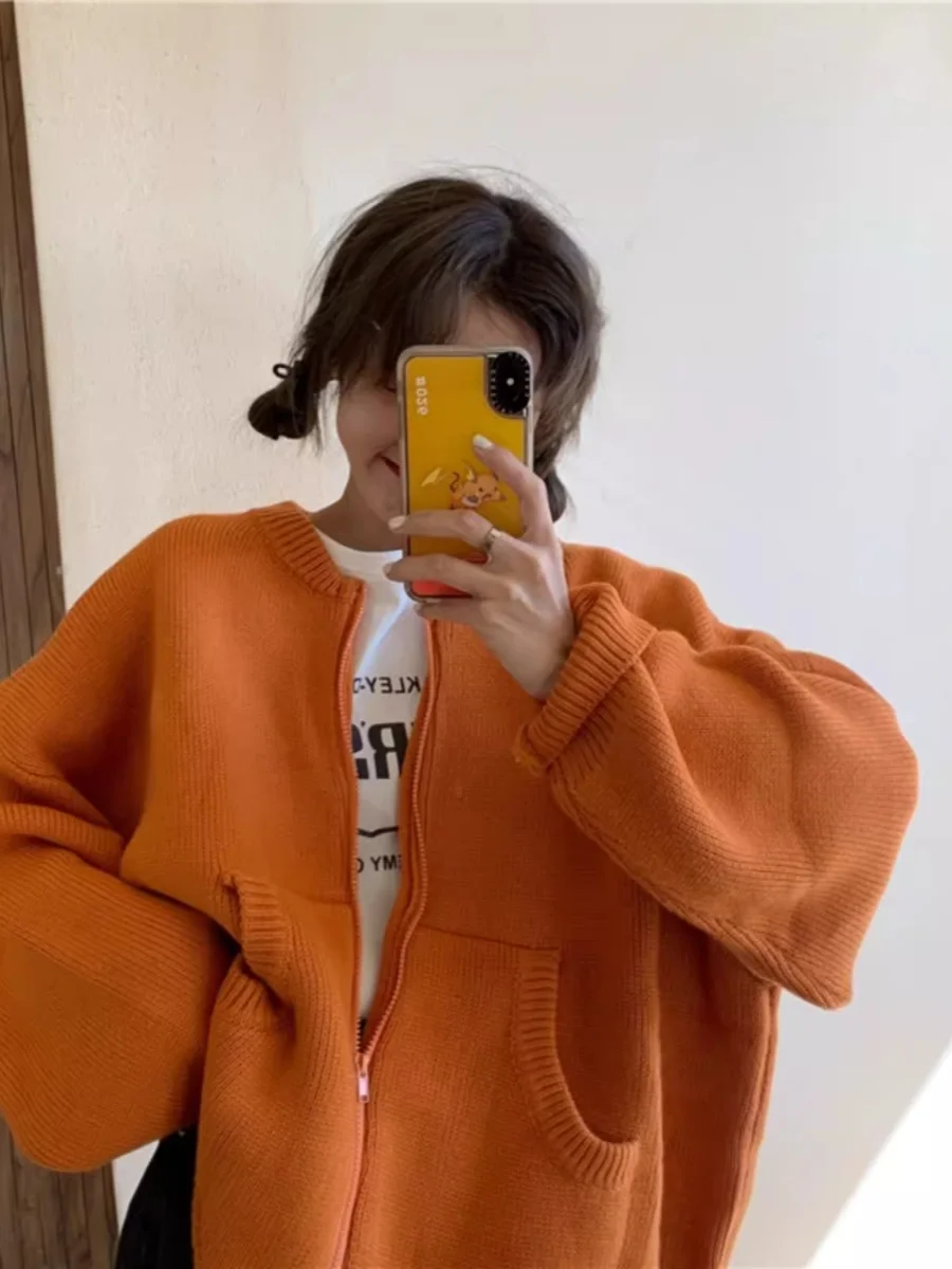 

Thiened оранжевый вязаный свитер, пальто, женский открытый кардиган, осень-зима, новинка, мягкая ленивая весенняя верхняя одежда Faion ort