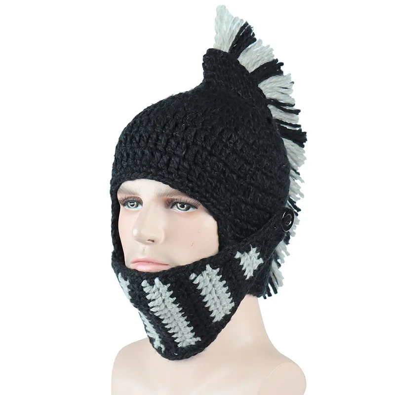 Winter Hat Hand Gebreide Romeinse Ridder Muts Gladiator Mask Cap Outdoor Reizen Houden Warm Beanie Mannen Hoed