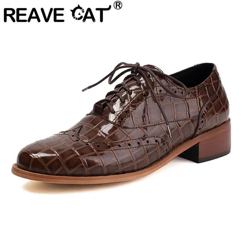 

REAVE CAT 2025 Новый дизайн Женские туфли-лодочки с круглым носком и блочным каблуком 3,5 см на шнуровке Большой размер 46 47 48 Повседневная офисная женская обувь для отдыха